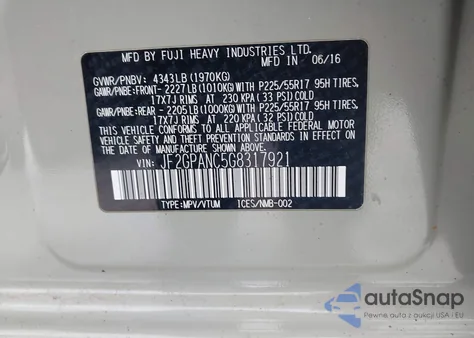 2016 Subaru Crosstrek 2.0I Limited from USA, damaged, VIN JF2GPANC5G8317921